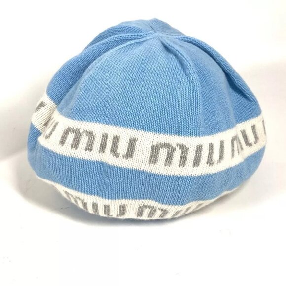Auth MIUMIU 5HC260 beanie hat knit hat knit cap logo Knit hat blue/White main image 9